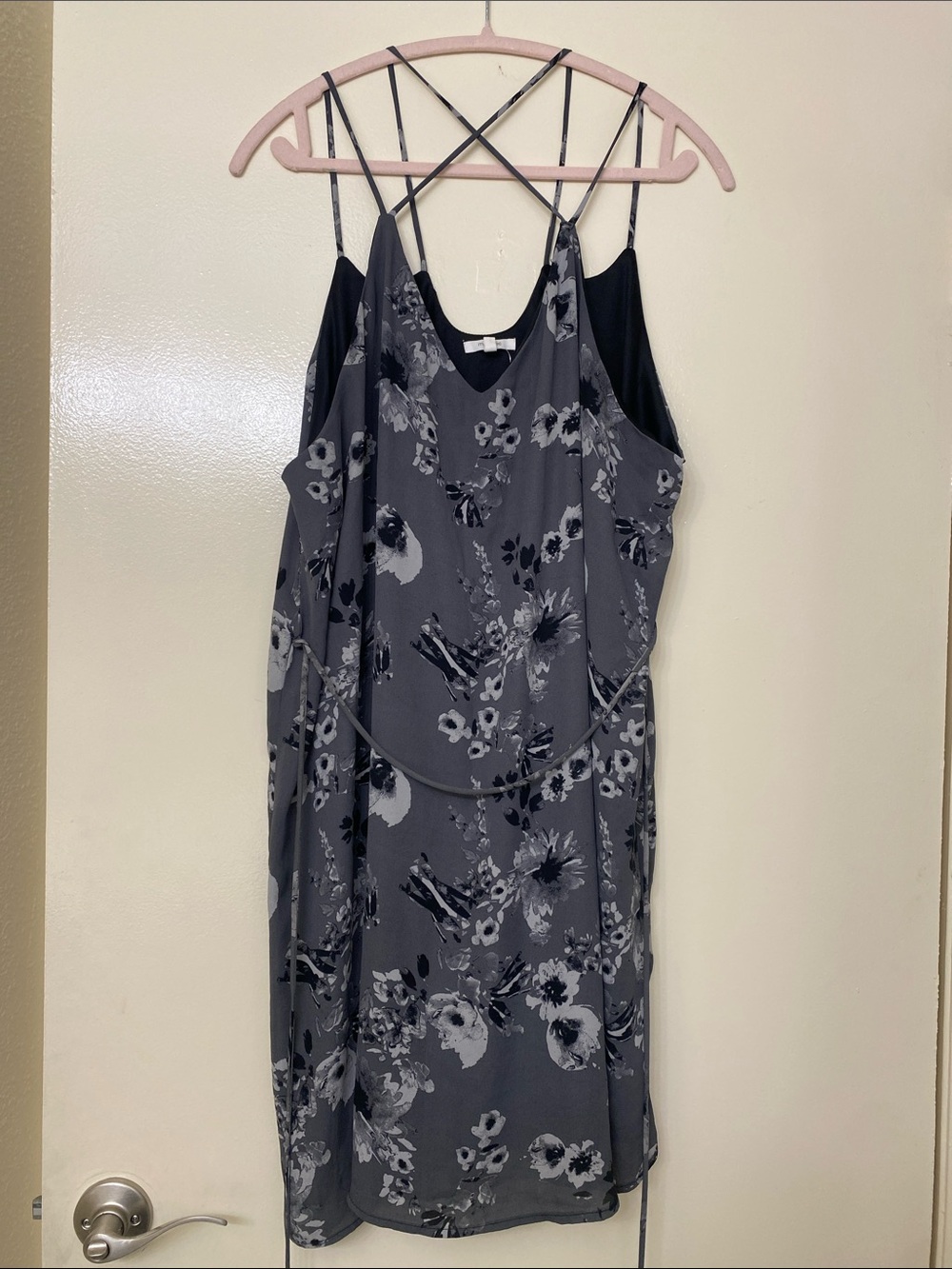 Maurices Gray Floral Slip Dress with Spaghetti Straps